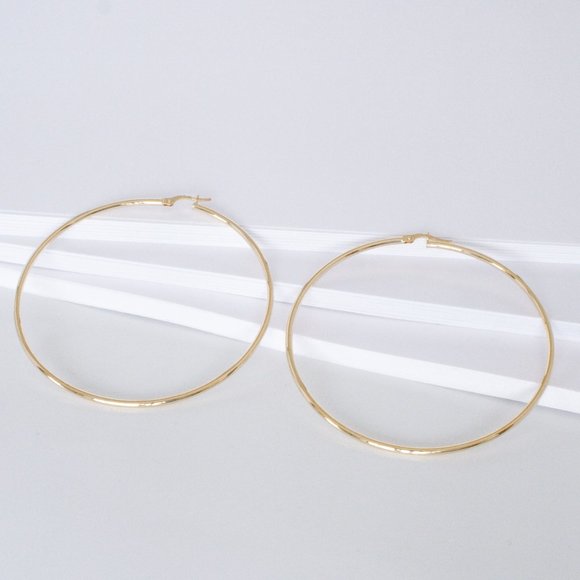 XLarge 70 mm Gold Hoop Earrings Real 10K Yellow Gold Hoops NEW! Stamped 10K - Picture 1 of 4